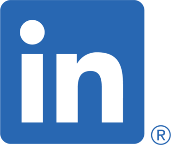 The LinkedIn "bug" logo with the letters "i-n" in white on blue background