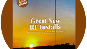 Photo of the cover of a Radio World ebook with a tower and sunset