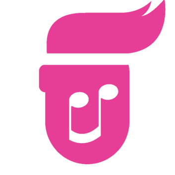 Logo of "I Like Music," a stylized human head in pink, with musical notes in the face