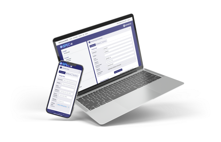 Photo of a laptop and a mobile phone, both running Spec AI from ENCO