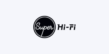 Logo of Super Hi-Fi with the word Super written in a retro font within a black circle