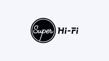 Logo of Super Hi-Fi with the word Super written in a retro font within a black circle