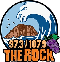 Logo of "The Rock" featuring a rocky island and ocean waves