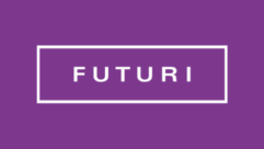 Futuri logo in white letters in a box on a purple background