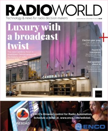 cover of Radio World with a photo of the Cambria Hotel in Detroit