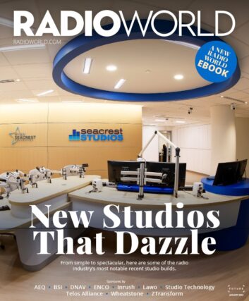 Cover of the Radio World ebook with a photo of a radio-style studio built by the Ryan Seacrest Foundation in a pediatric hospital