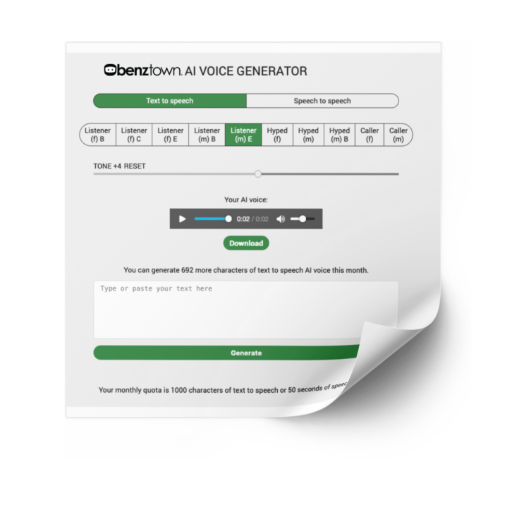 A graphic of the Benztown AI Voice Generator tool.