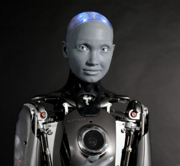 A photo of Ameca, a robot that uses artificial intelligence technology and resembles a human.