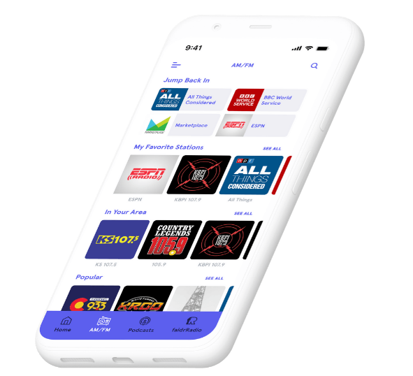 image of a smartphone with the Auddia faidr app on the screen