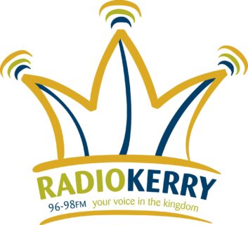 Logo of Radio Kerry with a stylized crown in gold and blue