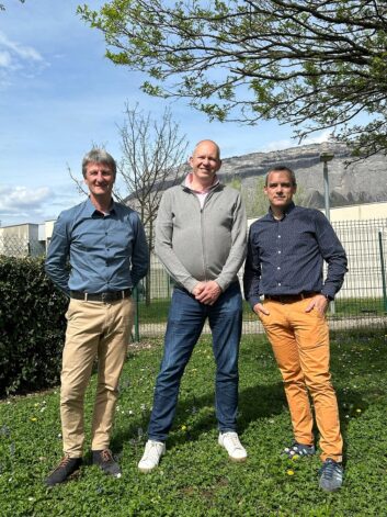 Yannick Balter of OROS and Jérémie Weber and Xavier Allanic of Digigram stand outside on a beautiful day
