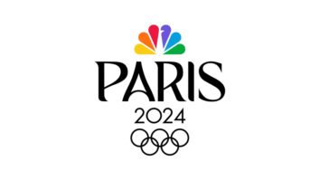 NBCUniversal's logo for its coverage of the 2024 Olympics in Paris featuring the company's peacock logo atop the words Paris 2024 and the Olympic rings