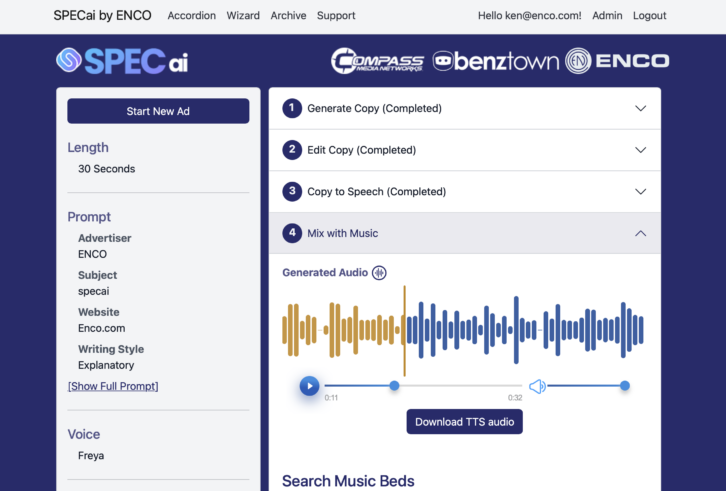 ENCO's SPECai user interface