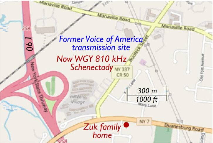 Karl Zuk's family home's proximity to the WGY tower.