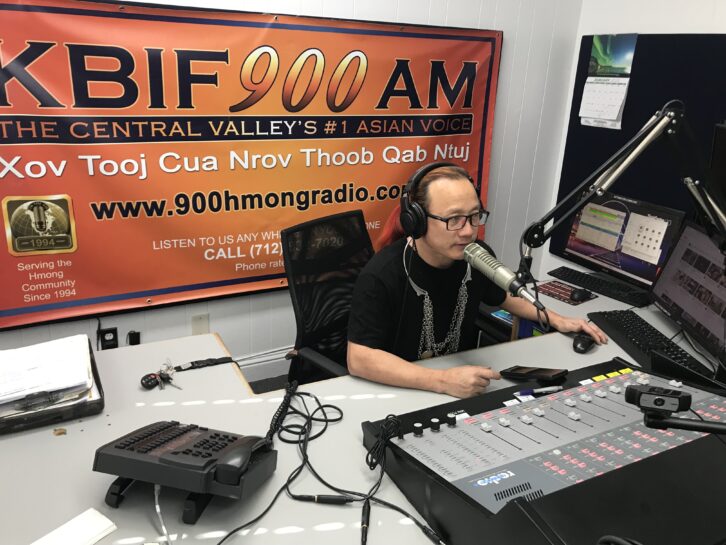KBIF Fresno’s Program Director Moua Vang on the air.Credit: Tony Donato