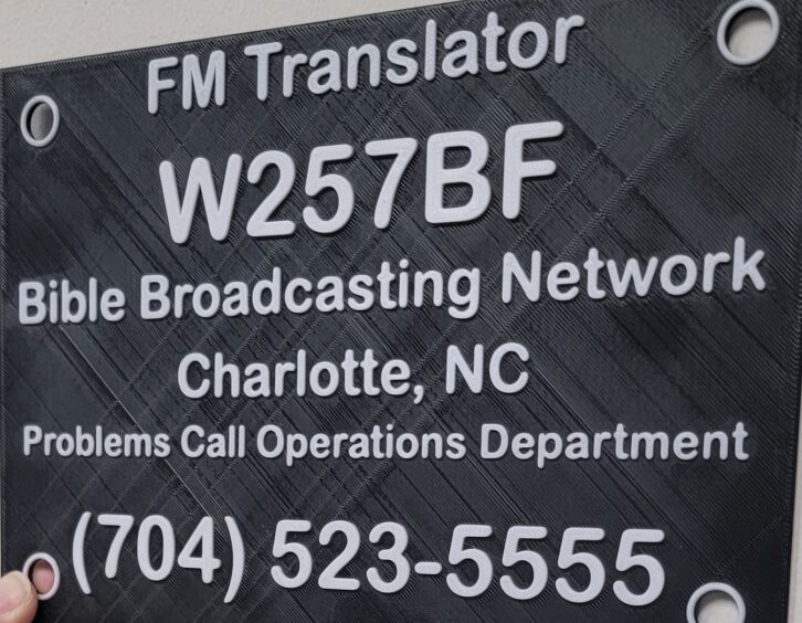A truly weatherproof transmitter ID sign.