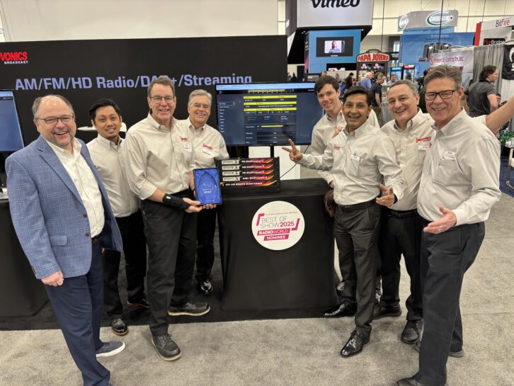 With Paul McLane, at left, are Inovonics' Andrew Cardema, Ben Barber, Earl Sondreal, Josh McAtee, Mukesh Chaudhary, Zach Calden, Gary Luhrman.