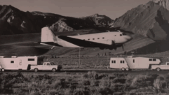 The plane Marketron used to travel the country, with trailers that contained a mainframe onboard for demonstration purposes.