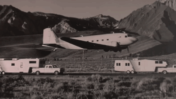 The plane Marketron used to travel the country, with trailers that contained a mainframe onboard for demonstration purposes.