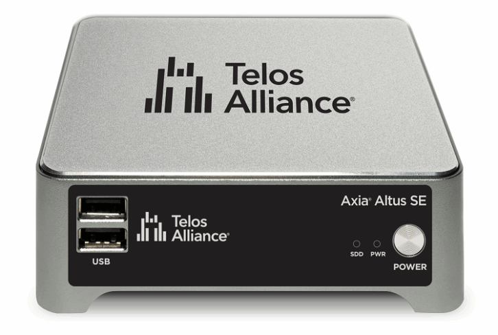 A hardware device in the form of a mini PC case, with a silver chassis and black front.
