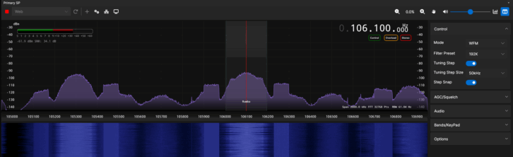 A view of the nRSP’s interface through its built-in web server. The SDRconnect software includes an RDS decoder.