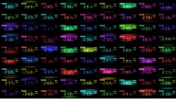 A montage of FM frequency displays in various colors