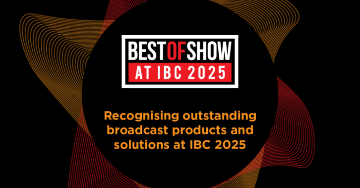 A colorful logo with the words Best of Show at IBC 2025, and the phrase "recognizing outstanding broadcast products and solutions at IBC 2025"