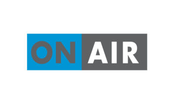 The logo of the company Aon Air, with the name written against blue and grey, and resembling an on-air light