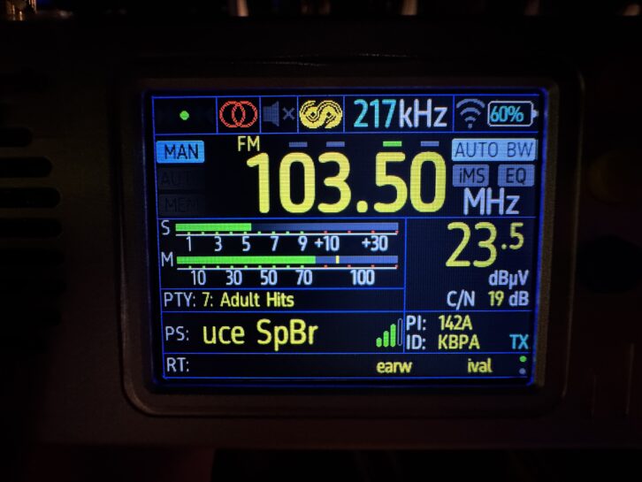 The TEF6686 was used by DXer Allan Nosoff in March for tropospheric ducting reception, pictured, of 103.5 KBPA(FM) Austin, Texas, aboard a cruise ship in the Gulf of Mexico, at a distance of approximately 970 miles.