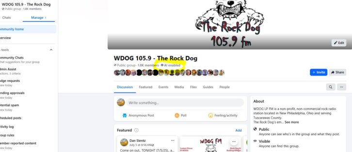 WDOG(LP)'s Facebook page showing AI enabled