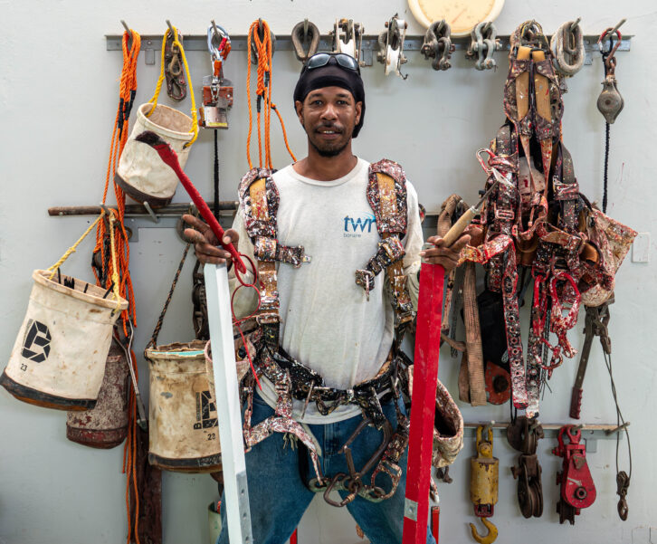 Fig. 5: Lionel Cicilia shows off climbing gear.
