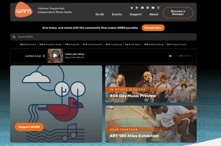 WNRN(FM)'s website displays where a listener can make a donation.