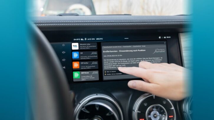 The RF2Digital/Fraunhoffer automotive solution displays Journaline-produced content in a car.