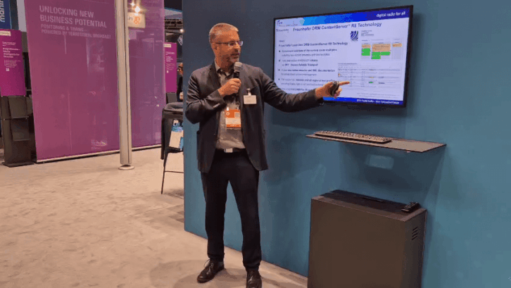 DRM Consortium Vice-Chair Alexander Zink speaks at the IBC Show.