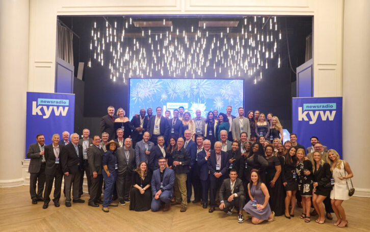 KYW(AM/FM) staff, past and present, gather to celebrate the station's diamond anniversary at the Bellevue Hotel in Philadelphia on Sept. 17.