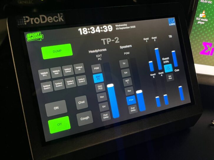 A Densitron ProDeck displays studio controls at Sport Nation.