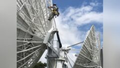 An antenna at a broadcast site in Jacksonville, Fla., is aimed at satellite SES-3. The photo was provided by USSI Global, which supported SES in completing C-band clearing and relocation activities in the earlier C-band repack.