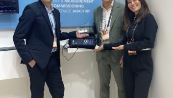 Left to right: WorldCast Systems' Gregory Mercier Christophe Poulain and Chantal Fourgeaud