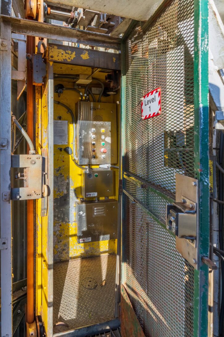 There is a 27x32 elevator along the western leg, which takes approximately eight minutes to reach the sixth level. Credit: Explore Sutro Tower 