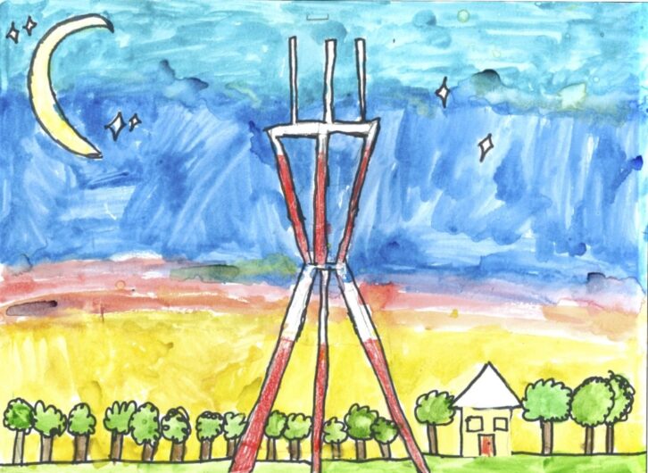 Three teachers at Glen Park Elementary School have had their classes draw hundreds of different artistic interpretations of Sutro Tower. This drawing came from one of Sheila Tenney's students, and as she explains to them, "when you see Sutro Tower, you know you are home."