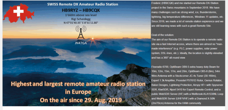 Wolfgang Sidler (HB9RYZ) and Fredric Furrer (HB9CQK) started the remote DX station project in the Switzerland mountains in September 2018. The station sits at 1,660 meters above sea level.