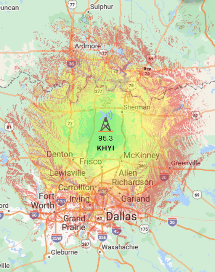 95.3 KHYI(FM)'s coverage