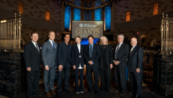 From the left: Gary Sandy, Peter Alexander, David Muir, Lesley Visser, Rick Dees, Lynn Beall, John Fiore, Jr. and Dick Ferguson