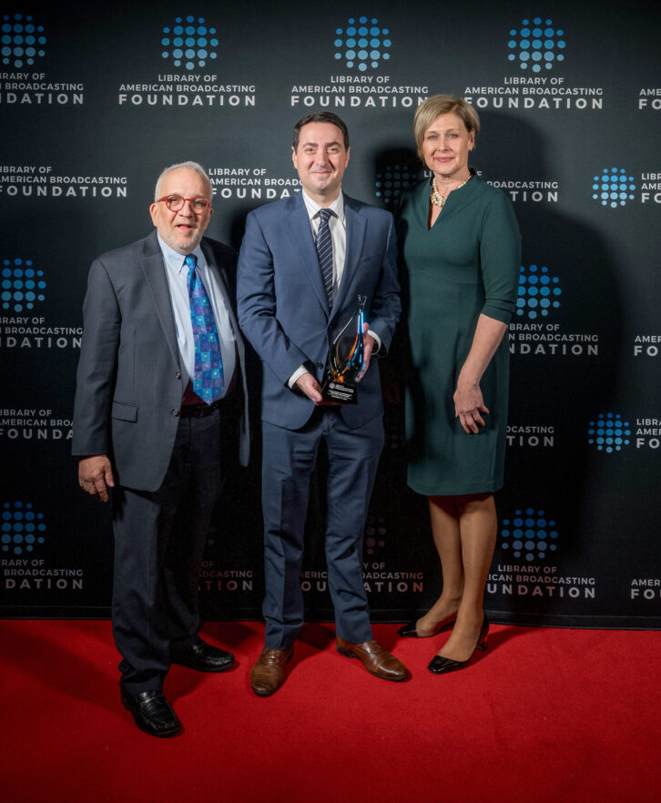 LABF Co-Chairs Jack Goodman and Heidi Raphael with 2025 LABF Excellence in Preservation Award Winner Steven Portnoy (center)