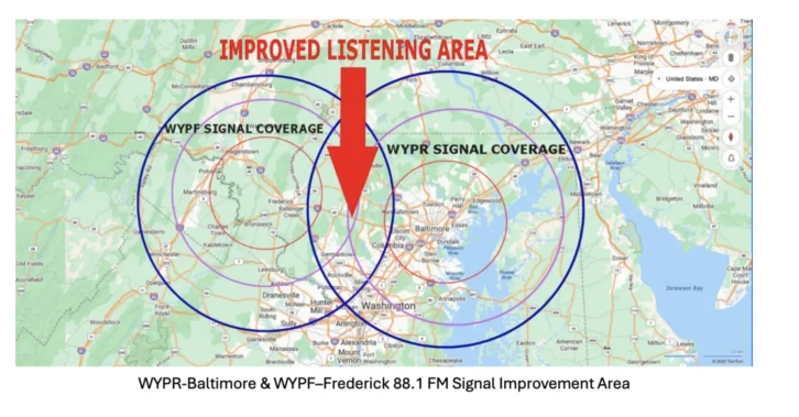 WYPR and WYPF coverage area