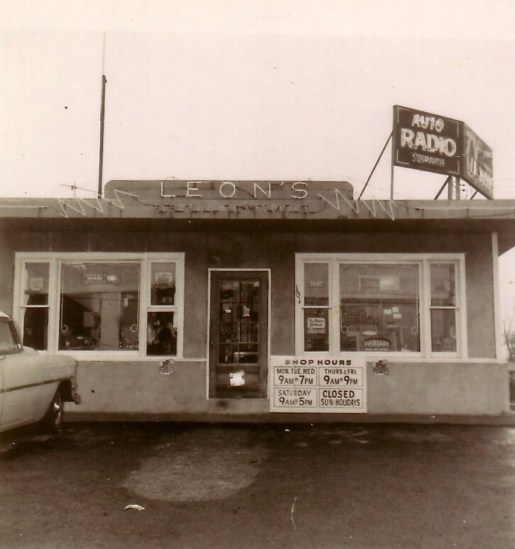 Leon’s Electronics Service on MacDade Boulevard in Glenolden, Pa., in a photo from the mid-1950s. This is where young Skalish learned about electronics.