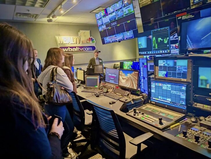 Media Forward attendees receive a tour of a WBAL(TV) control room. Credit: Fred Willard