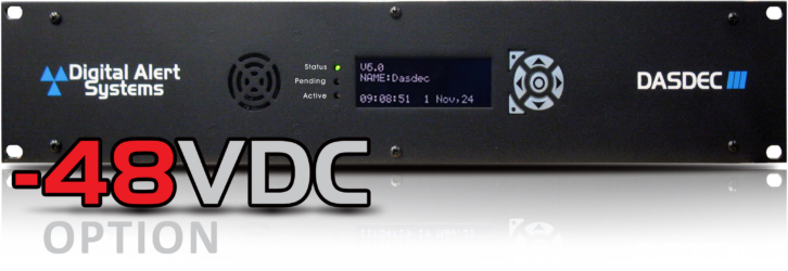 A product photo of an emergency alert coder/decoder with the text "48VDC" added to the image