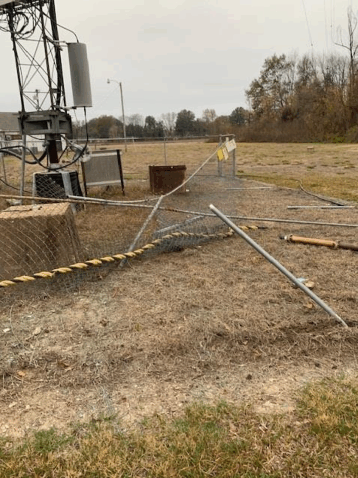 The WDMS and WGVM tower site damage, from the FCC STA filing.