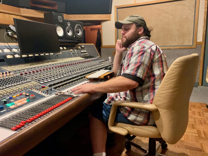 Gladding reviews mixes at the Hyde Street Studios in San Francisco in 2019.